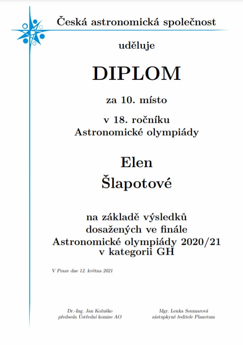 Diplom z a 10 místo